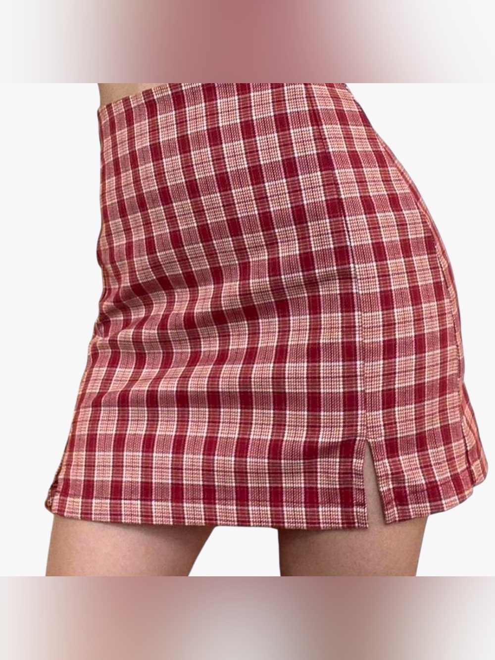 Brandy Melville - High Waisted A-Line Plaid Mini Skirt Pink/Red - Women’s XS